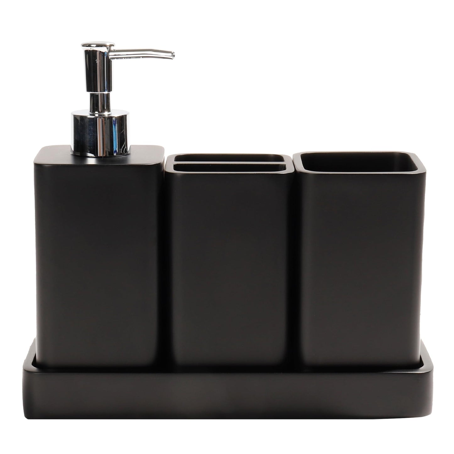 YMXYJM Bathroom Accessories Set 4 Pcs Bathroom Accessory Set Soap Dispenser Toothbrush Holder Qtip Holder Set Bathroom Sets Complete Bathroom Sink Set for Modern Home Decor Black