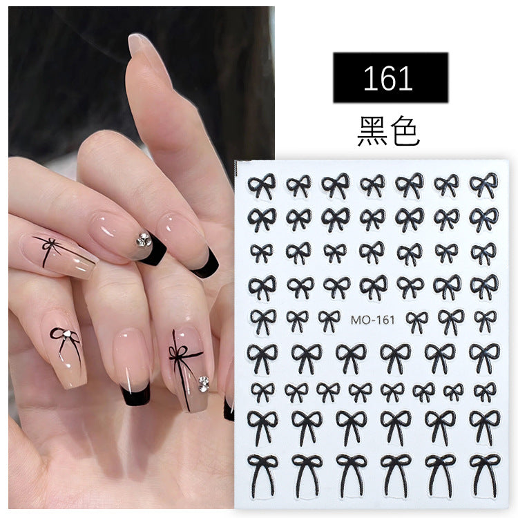 5D Minimalist Embossed Bow Nail Stickers (Black/White/Silver)
