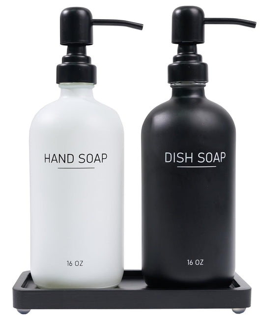 MuieorVue Black & White Soap Dispenser Set - Versatile Kitchen Soap Dispenser for Kitchen Sink Dish & Hand Soap Dispenser Perfect Bathroom Sets Home Decor(White & Black)